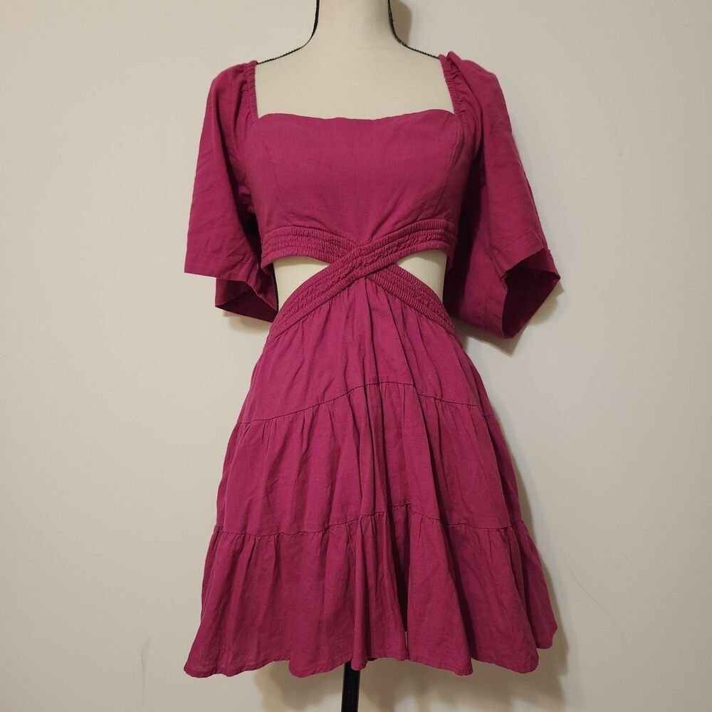 Free People Cross Of Sunlight Mini Keyhole Cotton Linen Dress